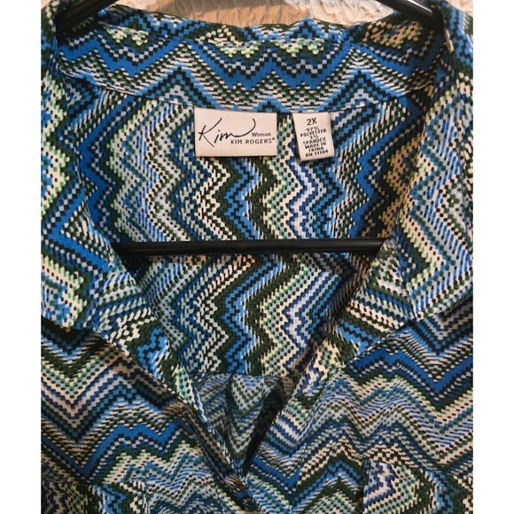 Kim Rogers Womens 2X Button-Up Zigzag Pattern Shirt With Roll-Tab Sleeves boho - Picture 4 of 7